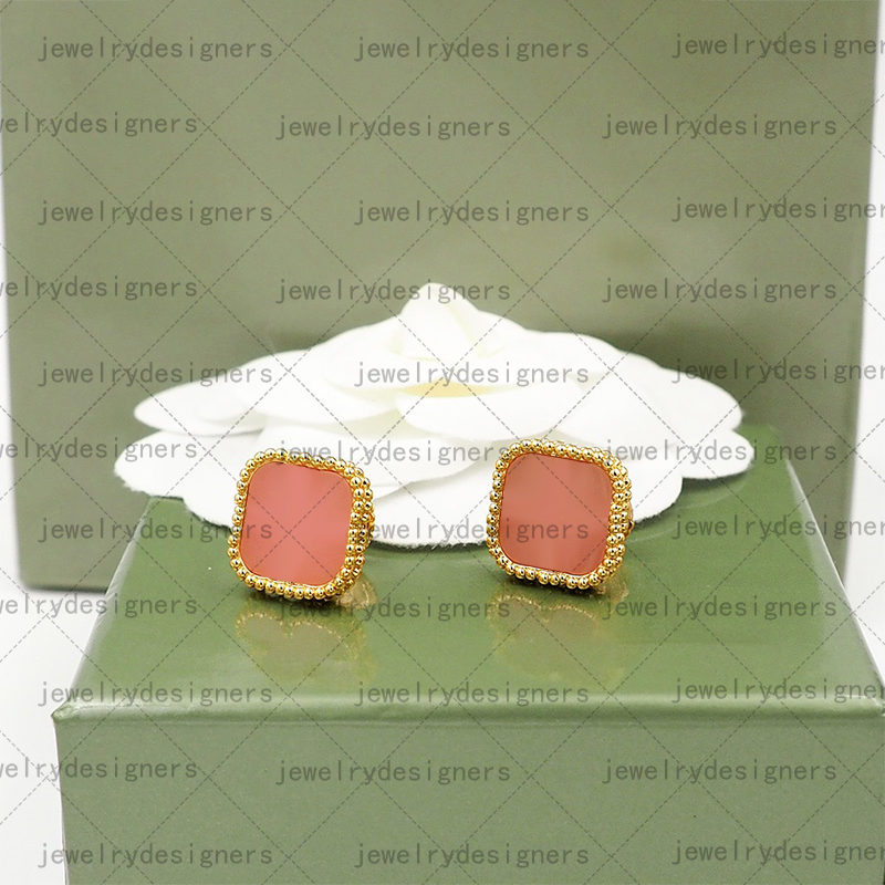 

Designer Jewelry gold plated clover earring Studs Mother-of-Pearl Agate 6 clolor hoop Wedding Jewelry stud earrings for Women designers jewelry earring accessories