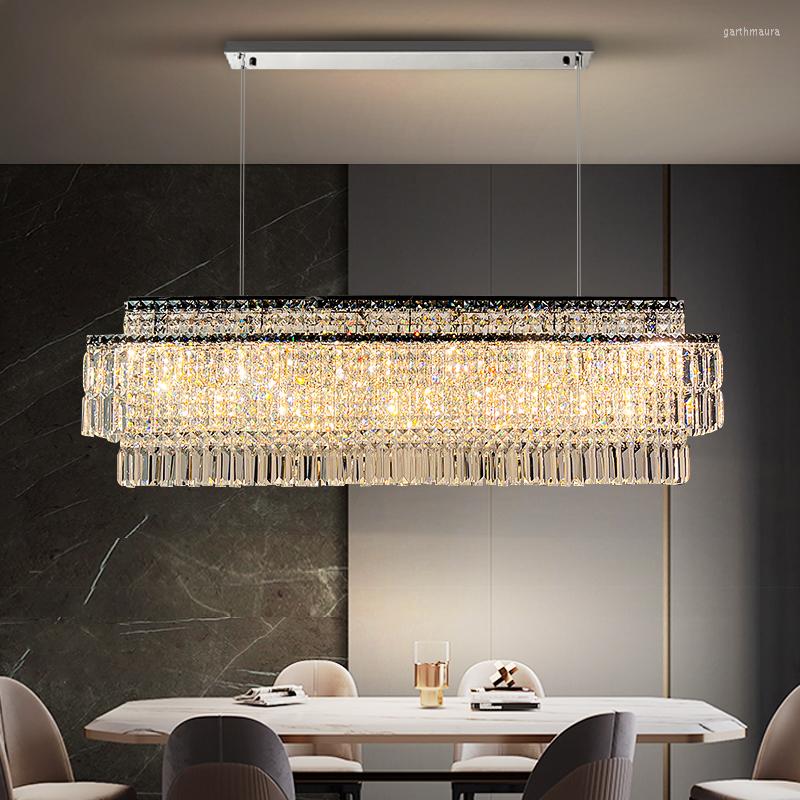 

Chandeliers YOULAIKE Modern Chandelier For Dining Room Luxury Home Decor Rectangle Crystal Light Kitchen Island Led Fixture Hanging Lamp