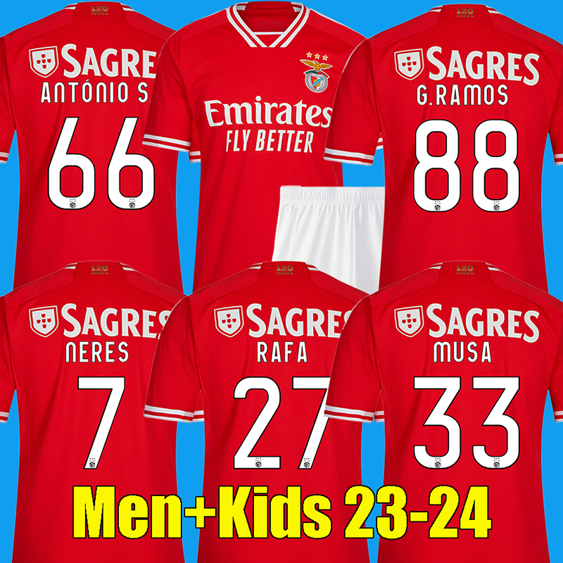 

23 24 Fans Player version Benfica soccer jerseys NERES RAFA G.RAMOS ANTONIO SILVA GUEDES GRIMALDO 2023 2024 Home Men kids kit Football shirts camisa de futebol