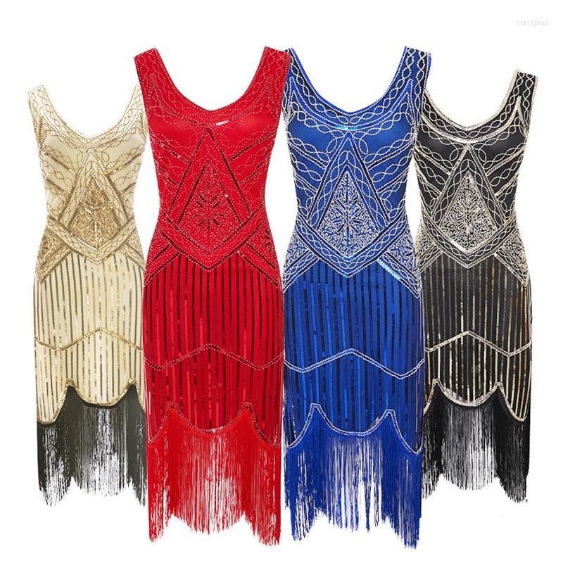 

Casual Dresses Women Party Dress 1920 S Great Gatsby Flapper Vestidos Sequin Bead Fringe Evening V Neck Embellished Fringed Sleeveless, Black red