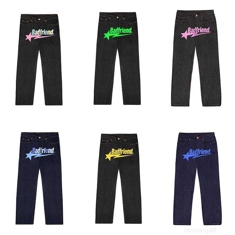 

Men's Jeans 2023 Designer Mens University Y2k Badfriend Hip Hop Letter Printed Black Pants Men Women Fashion Casual Rock Wide Foot Baggy Trouser Streetwear