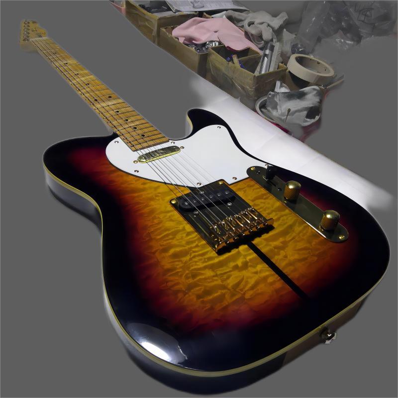

Custom Flame Maple Neck & Fingerboard Merle Haggard Tuff Dog Tele TL Tobacco Sunburst Quilted Maple Top Electric Guitar White Pearl Tuners258