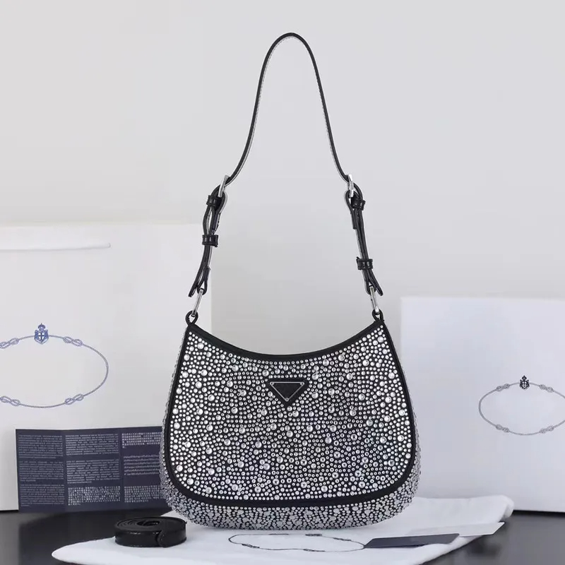 

2023 New Summer Cleo Imitation Crystal Embellished Satin Shoulder Bags women Designer Handbags, Pink
