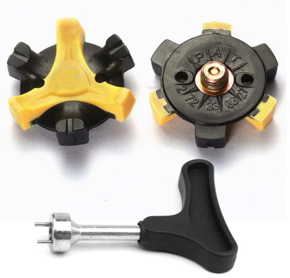 

28pcs Yellow Golf Shoe Spikes with Wrench Choice Cleats Metal Thread Screw Studs or TriLok System6460115