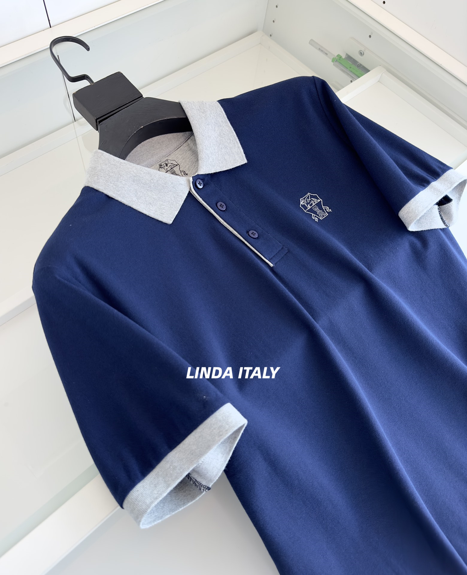 

men polo t shirt Summer Brunello Cucinelli Navy Blue Round Neck Polos Short Sleeve T-shirt Top