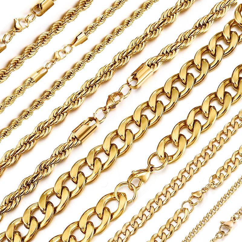 

Chains Gold Color Solid Chain Necklace Stainless Steel Link Choker For Men Female Charm Simple Collares Jewelry Accessories 50/55/60 Cm