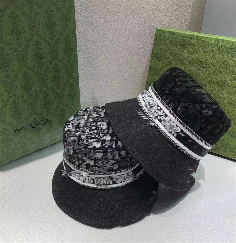 

2023 Fashion Design Women's Mesh Hollow Hat Letter Embroidered Fisherman Hat Black Beach Sunshade Hat Wide brim Hat Women's Round Top Hard Top Hat