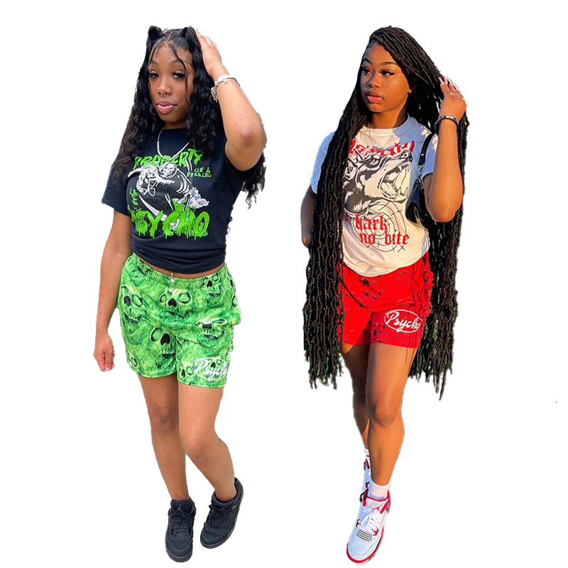 

Women's Two Piece Pants Echoine Womens Summer Print Pullover Short Sleeves Top And Shorts 2 Pieces Set Fashion Street Casual Tracksuit fitness Outfits 230530, Green