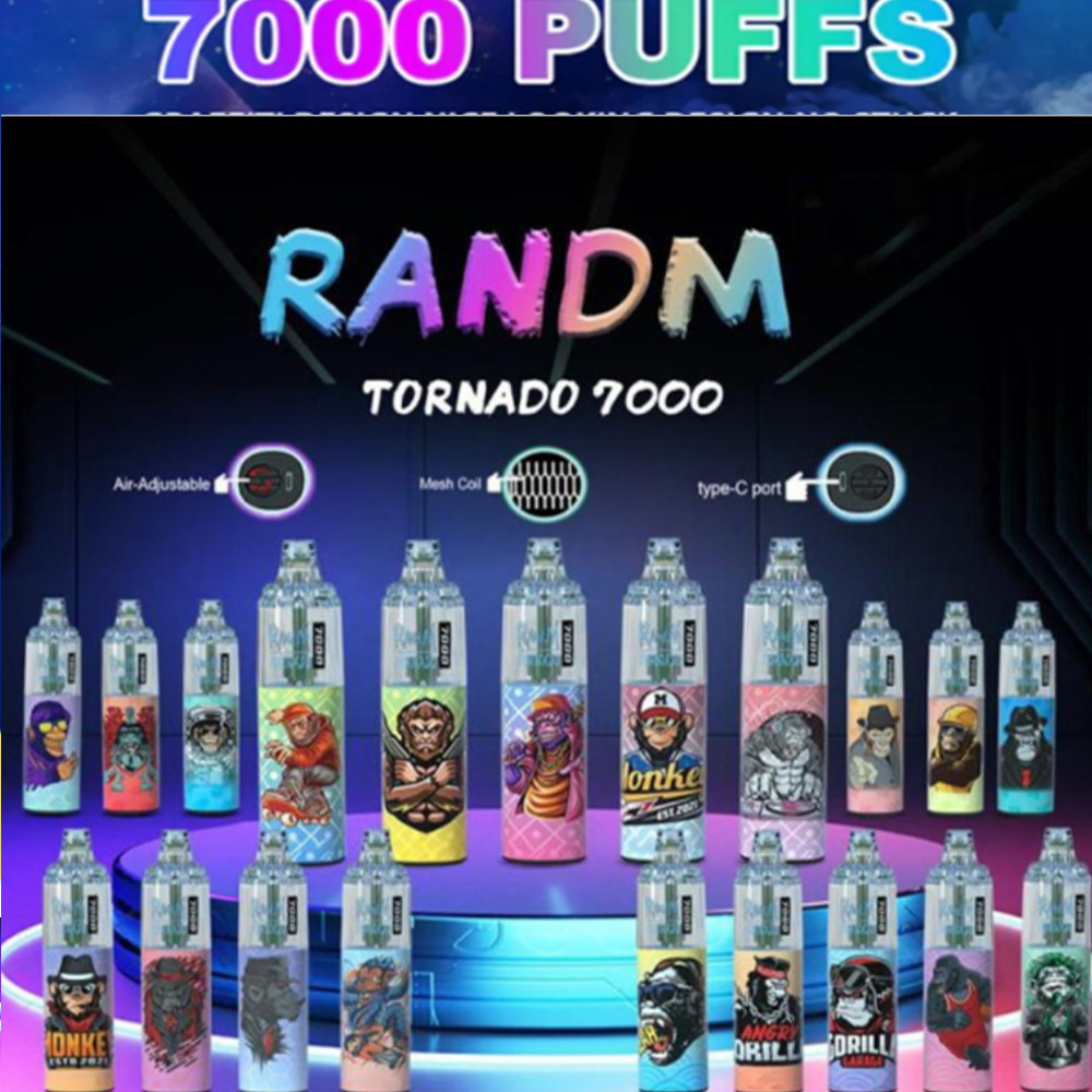 

Original Puff 7000 RandM Tornado 7000 Puffs 7K Disposable Vape Pen Electronic Cigarettes 14ml Pod Mesh Coil 6 Glowing Colors Rechargeable Air-adjustable