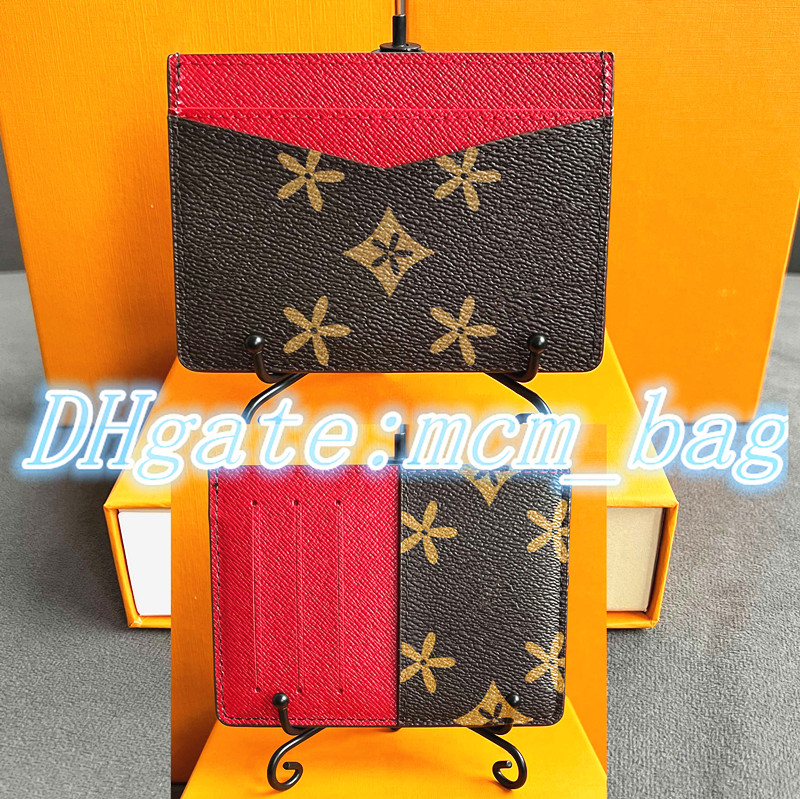 

card holder M60703 luxury Designer card cover Women Man Mini wallet Coin Purses bags fashion key pouch card slots credit Genuine Leather print wallets CardHolder bag, 1-mon0gram dark red