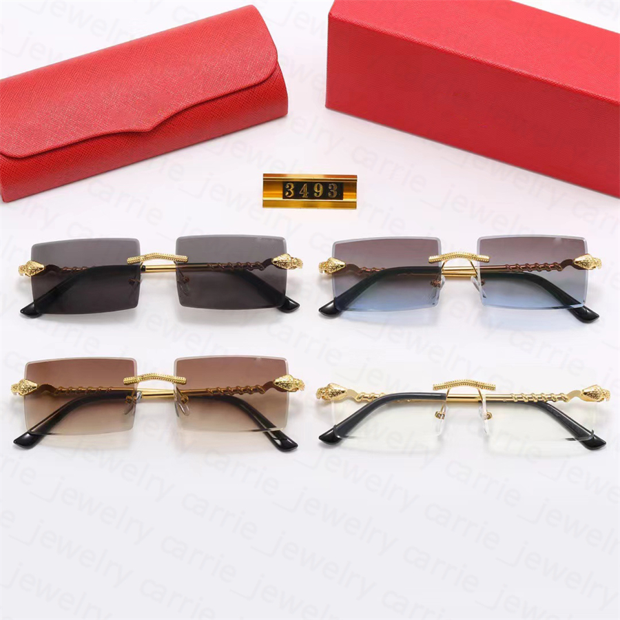 

Designer Women Sunglasses Fashion Adumbral Rimless Ornamental Men Metal Square Sun glass Goggle Snake Design 4 Option