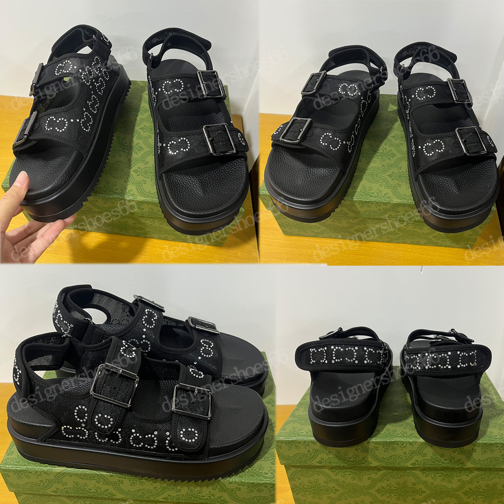 

2023s Womens sandal with crystals logo at the back non slip Rubber sole Hybrid pieces continue to shape the Housen design narrative platform sandals designer sandals, Black