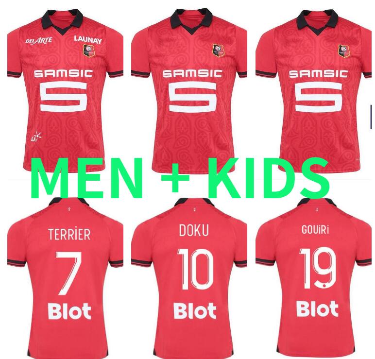 

23 24 Stade Rennais soccer jerseys home Rennes maillot de foot 2023 2024 Toko Ekambi BOURIGEAUD TERRIER DOKU GOUIRI KALIMUENDO uniform men kids kit football shirts