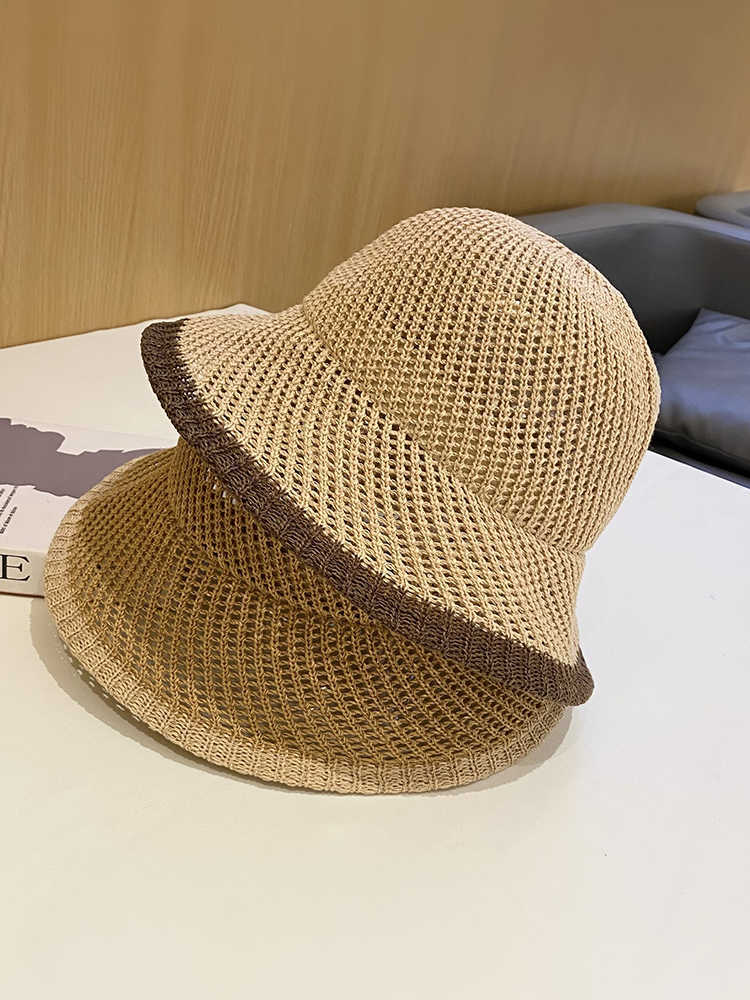 

Wide Brim Hats GANNI Hand-woven Cotton Thread Spring and Summer Plain Color Season Fisherman's Hat Sunscreen Dust Cap Hollowed Out Breathable G230224, Beige