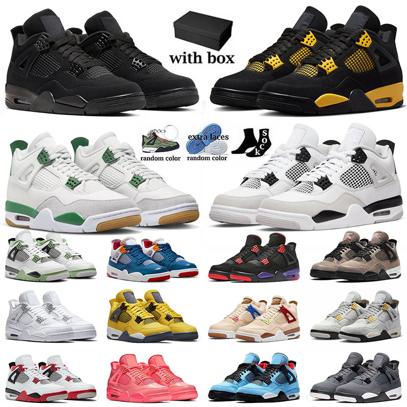 

Sail 4 With Box Basketball Shoes 2023 Thunder Military Black Cat 4s SB x Pine Green Offs White Bred Taupe haze Infrared Mens Women Jumpman Sneakers 36-47, 32 40-47