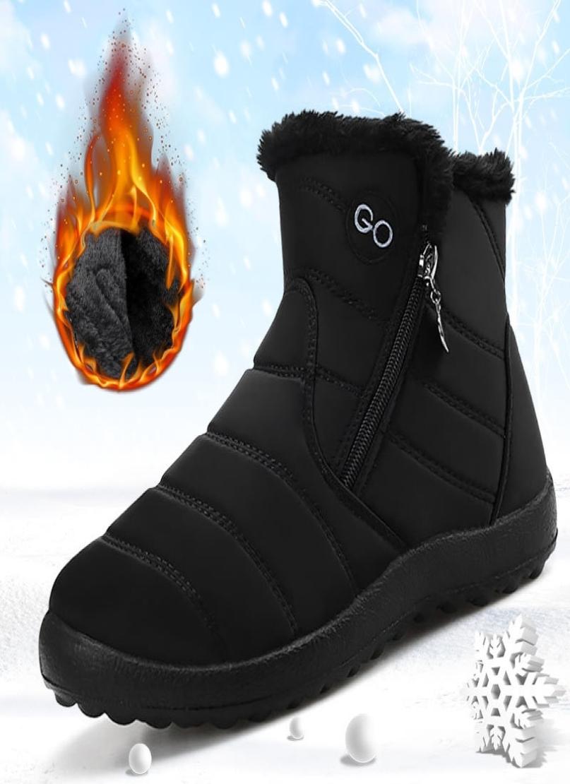

warm Plush Ladies woman winter waterproof ankle boots Women shoes side zipper plus size Y2001156581884, Black
