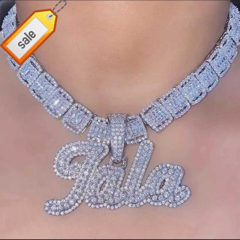 

TongLing personalized iced out custom name plated pendant necklace CZ zircon bling nameplate letter initial necklace