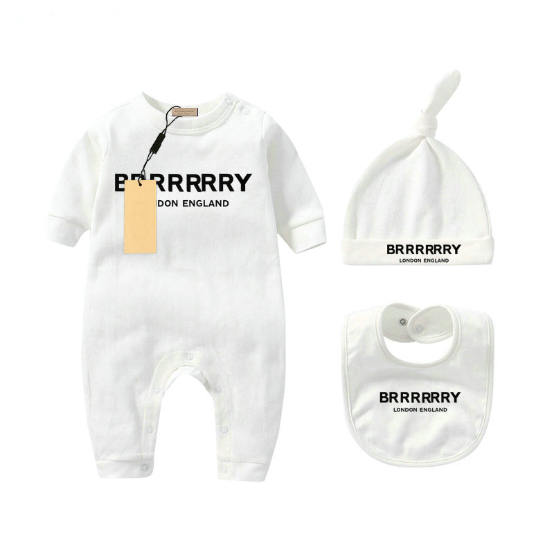 

Infant born Baby Girl Designer Brand Letter Costume Overalls Clothes Jumpsuit Kids Bodysuit for Babies Outfit Romper Outfi bib hat 3-piece set, Blue