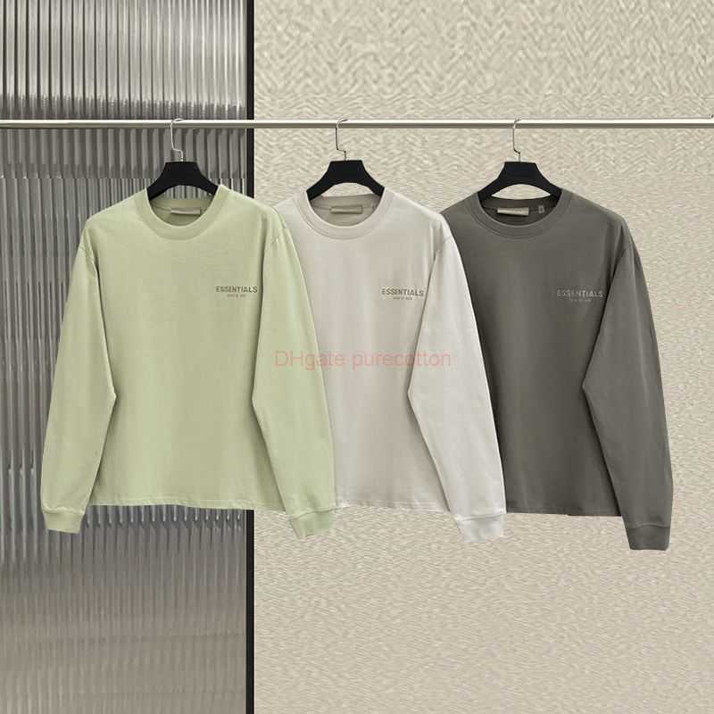 

Designer Fashion Clothing ESS Tees Tshirts Essen Fears Of God FOG High Quality 2022 Spring Autumn Pure Cotton Long Sleeve Tshirt Flocked for Men Womens Fashion Loose P, Black