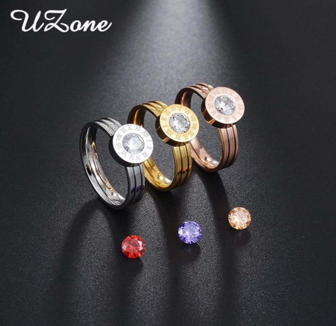 

Wedding Rings UZone Luxury CZ Stone Ring 316L Stainless Steel Interchangeable Small Women Bijoux Jewelry7132976