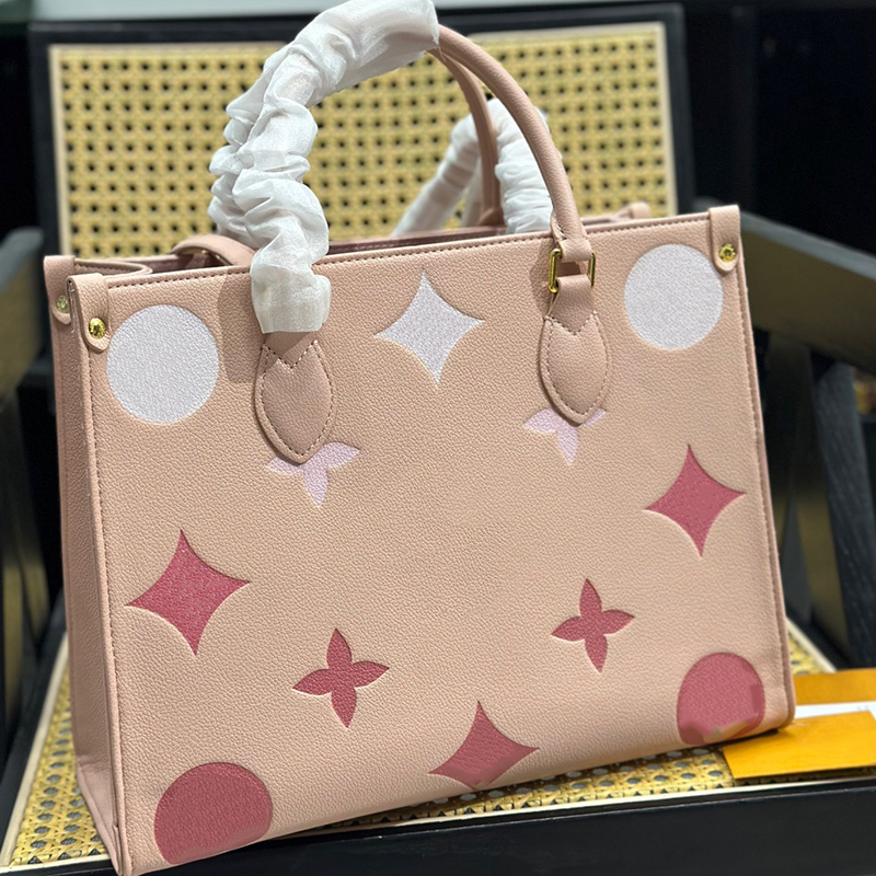 

leather tote women handbag onthego designer shoulder bag Embossed Flowers With Original Dust Bag