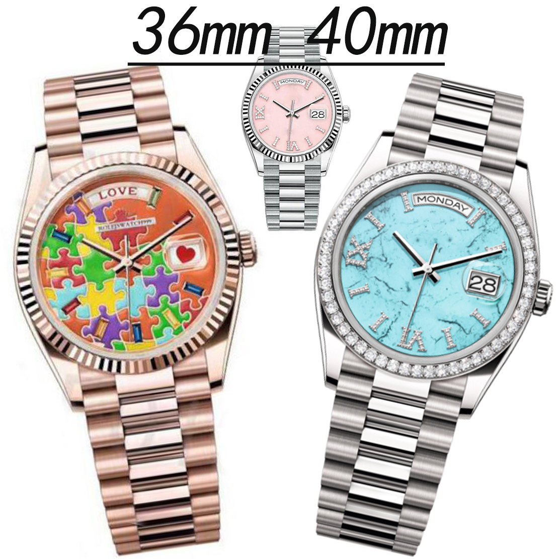 u1 mens watches With diamond 40mm Week DATE automatic machine 36mm Ladies watch Gold 904L stainless steel strap sapphire hidden folding buckle wa-image-872037854