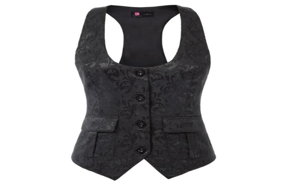 

Women039s Vests Kate Kasin Women Jacquard Vest Coat Waistcoat RaceBack UNeck Handkerchief Hem Elegant Retro Slim Fit Cropped 9994979, Black
