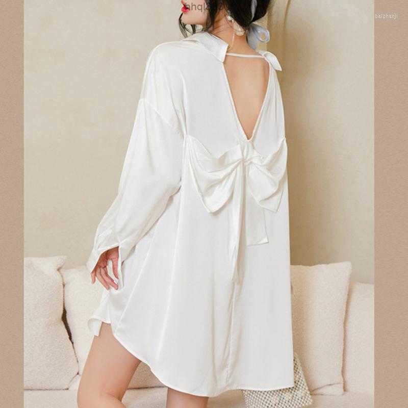

Nsjt Women's Blouses Fashion Loose Casual Nightwear Blouse Women Solid Sexy Button Pajamas Shirts Single-breasted Chic Nightdress Tops 21927, White