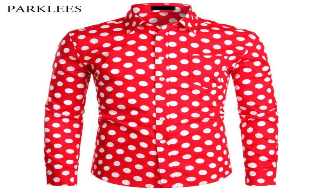 

Red Mens Polka Dot Shirt Casual Button Up Dress Shirts Men Chemise Homme Party Club Male Shirts Garden Point Camisas Masculina X125614766, White