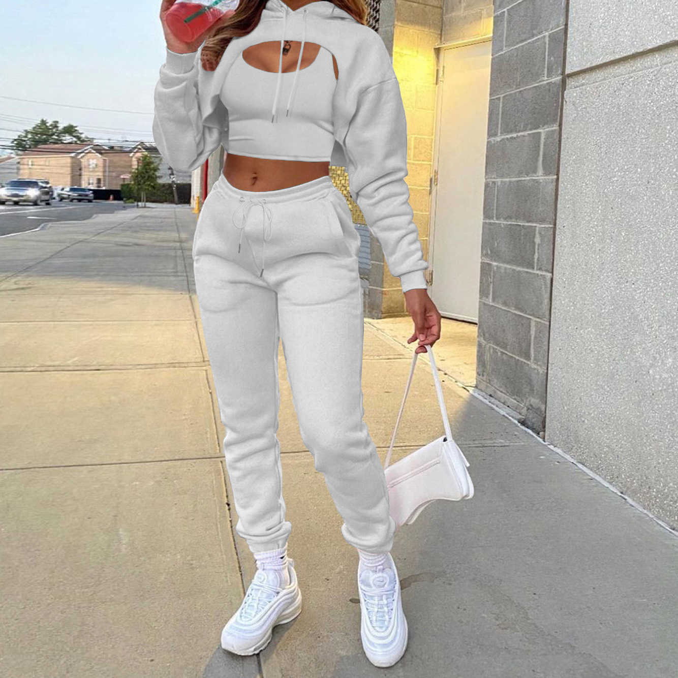 Women's Tracksuits Autumn and winter 3-piece women's long sleeved solid sportswear P230531-image-872130561