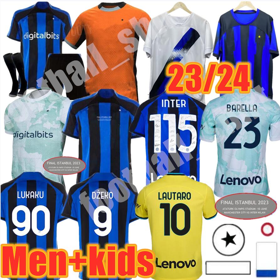 

23/24 LUKAKU Soccer Jerseys FINAL Kid Kit Maillot DZEKO LAUTARO BARELLA 2023 2024 Maglie Football Shirt Child Training 115 Year Kvaratskhelia Special Milan, 22-23 away kids