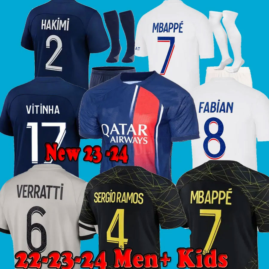 

22 23 24 MBAPPE HAKIMI soccer jersey Vitinha N.Mendes Maillots de football 2023 2024 MARQUINHOS VERRATTI psGs men kids kit shirt uniforms HOMME ENFANT Fabian Sanches, 22 23 home men+patch