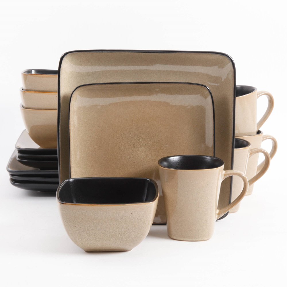 Gibson Home Rave Square 16-Piece Dinnerware Set, Taupe-image-871892886
