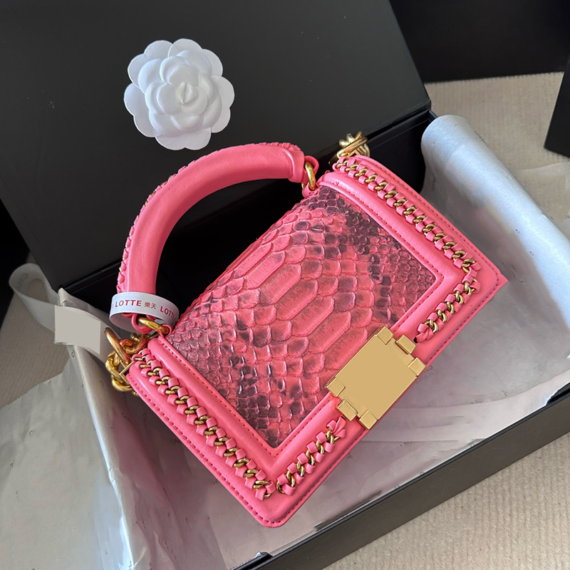 

Womens Designer Boy Serpentine Snake Shoulder Bags Classic Mini Flap Le Girls Street Outdoor Sacoche Top Hand Tote Gold Metal Hardware Chain Crossbody Handbags 20CM, Box