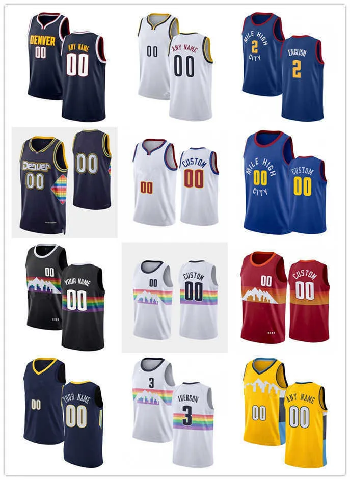 

75th Custom Mens Womens Youth blue Denver''Nuggets''Allen 3 Iverson Petr 21 Cornelie Alex 2 English Dikembe 55 Mutombo Basketball Jerseys, Color10