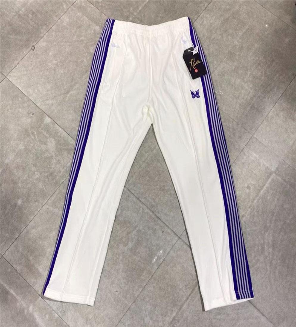 

Men039s Pants AWGE Needles Velvet White Butterfly Embroidered Sports Men Women Casual8359511, Beige