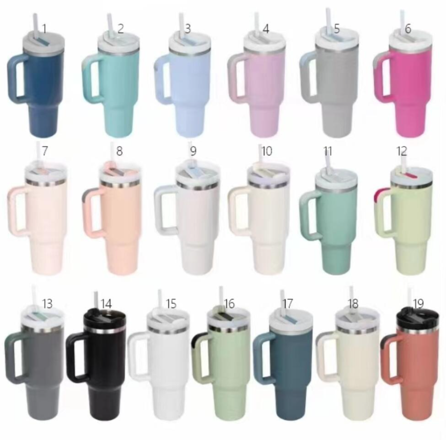 

40oz H2.0 Stainless Steel Tumblers Cups with Silicone Handle Lid Straw 2nd Generation Big Capacity Travel Car Mugs Outdoor Vacuum Insulated Water Bottles A0531, Multi-color