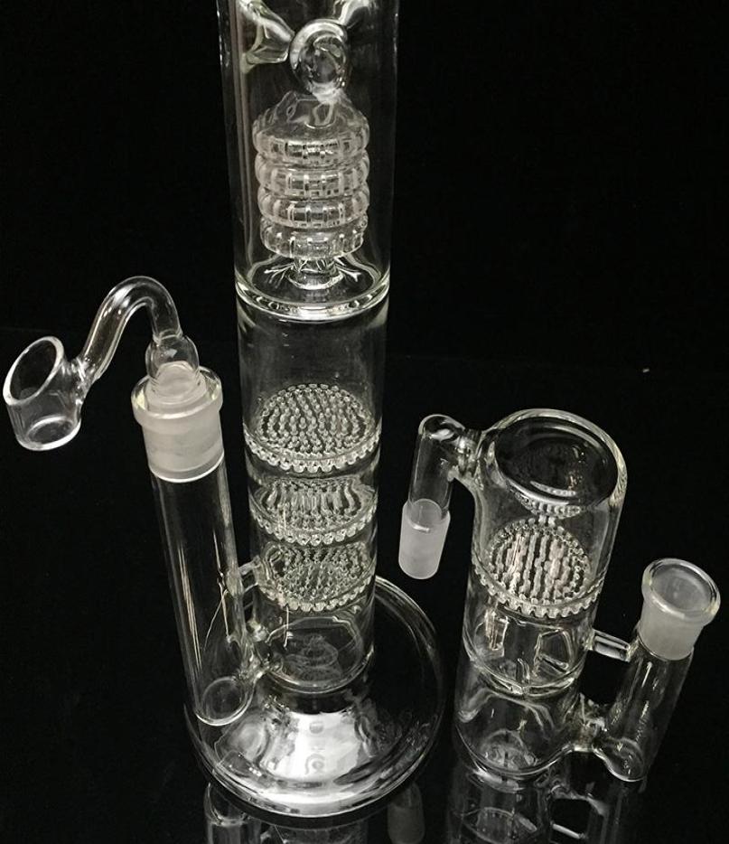 

Glass Bong Hookahs Oil Rigs Recycler Bongs High 18 inches with 18mm Joint Water Pipe with Honeycomb and Birdcage Perc Ash Catcher 2945200