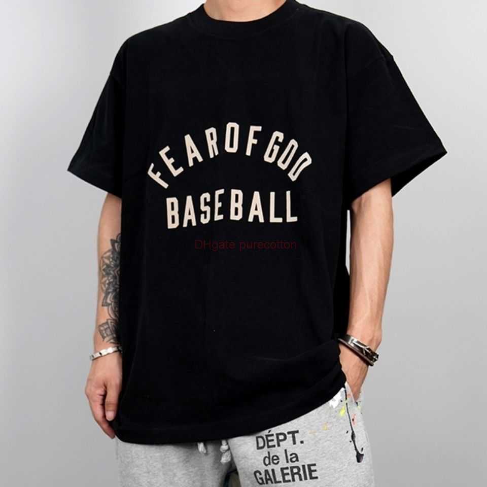 

Designer Fashion Clothing ESS Tees Tshirts Essen Fears Of God FOG Season 7 Main Line Baseball Letter High Street Short Sleeve Trendy Loose Flocked Tshirt Luxury Cas, Black