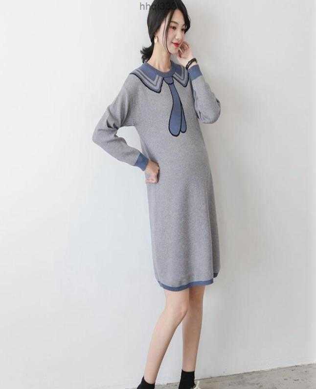 

Xwqd Maternity Dress Autumn and Spring Sweater Clothes for Pregnant Women Large Size Pregnancy Loose Bottoming Knit Dresses1339406, Gray