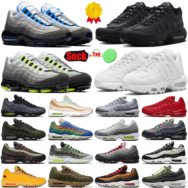 

95 Running Shoes Men Women 95s Triple Black White Crystal Blue Denham Neon Solar Red Smoke Grey Matte Olive Running Club Mens Trainers Outdoor Sports Sneakers 35-45, 40-46 (30)