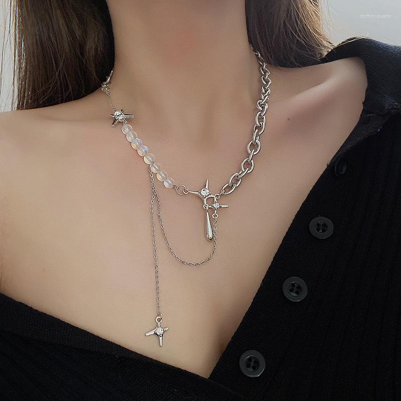 

Pendant Necklaces Hip Hop Irregular Star Chain Necklace For Women Shiny Zircon Crystal Beads Asymmetric Cool Girl Choker Jewelry