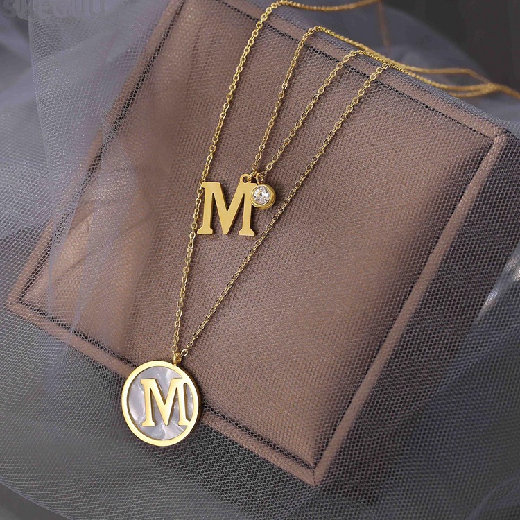 

Chains 316L Stainless Steel Round Shell M Letter Pendant Double Layer Charm Chain Choker Necklace For Women Fashion Fine Jewelry SAN749