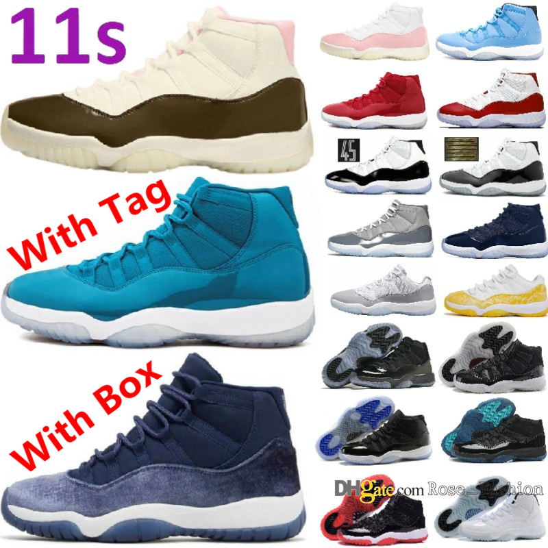 

2023 Gamma Blue 11 11s Men Basketball Shoes Low White Cement Cool Grey Cherry Midnight navy Cap and Gown Legend Concord Space Jam Bred Pantone Neapolitan DMP Sneakers, 11s 2019 bred