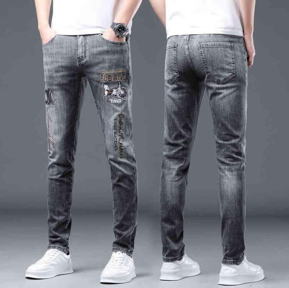 

European Style Plein Brand Jeans Pants Mens Designer Slim Denim Straight Trousers For Men Y2204147059038, Silver