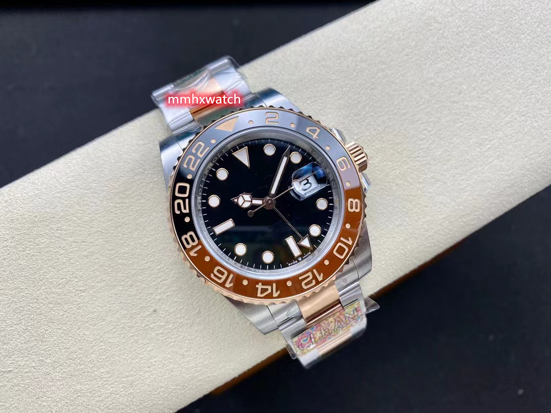 

Clean Factory Watch 40mm diameter with GMT 3186 movement Sapphire Crystal Mirror 904L refined steel case with waterproof features, As shown