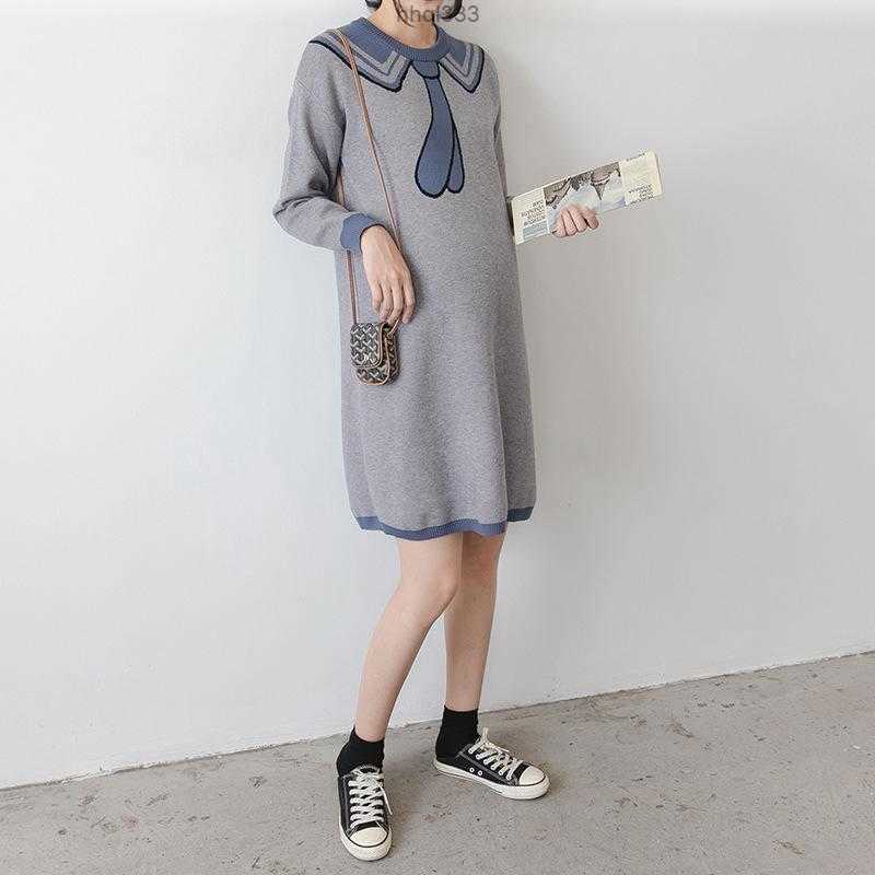 

Jik7 Xwqd Maternity Dress Autumn and Spring Sweater Clothes for Pregnant Women Large Size Pregnancy Loose Bottoming Knit Dresses1339406, Gray