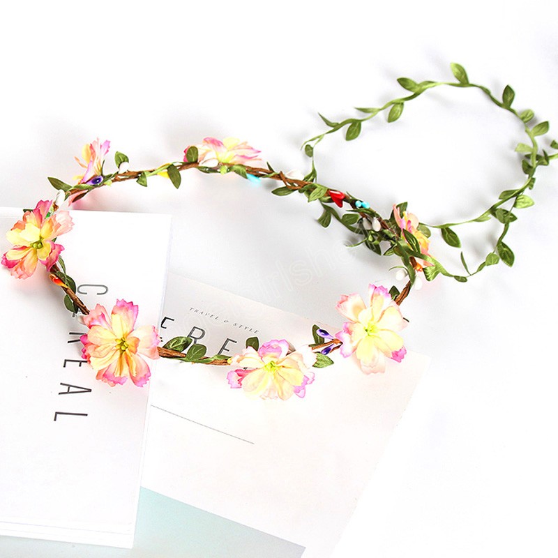 

Bohemian Faux Rose Rattan Flower Crown Hairband Floral Garland Headband for Women Girls Wedding Hair Accessories