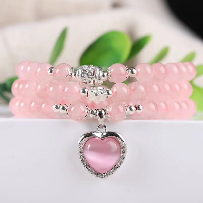 

Natural Pink Crystal Bracelet Women's Multi Loop Pink Crystal Bracelet Multi layered Fox as a Birthday Gift for Girlfriend