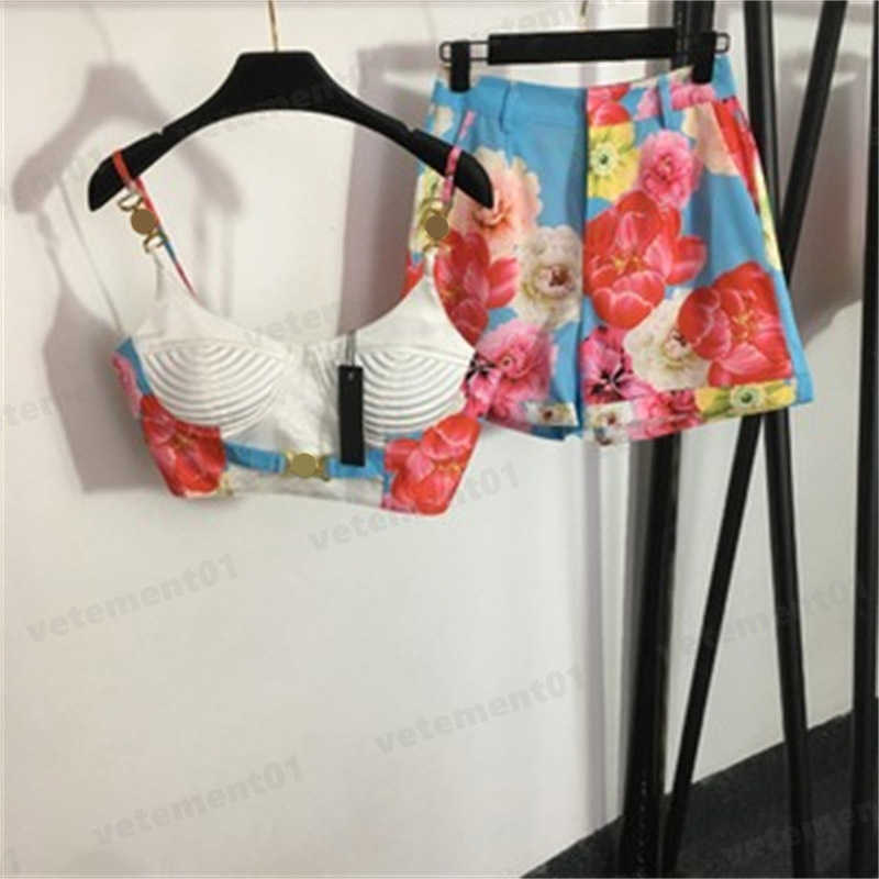 Lady Maillot De Bain Deux Pièces Ensemble Motif Géométrique Imprimer Costume En Tricot De Luxe À Manches Courtes Débardeur Taille Haute Shorts D'